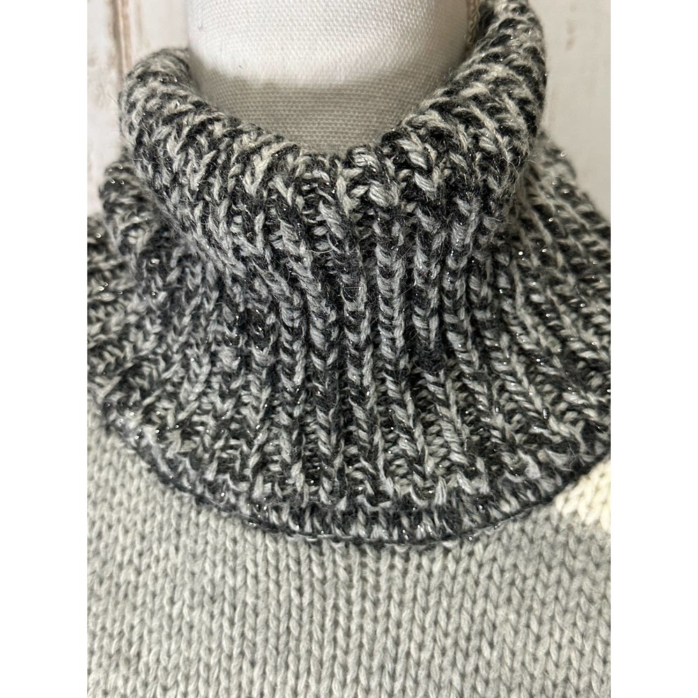 Graziella Nebbia Gray/White/Black Turtle Neck Knit Poncho Wool Blend Sweater - Picture 4 of 5